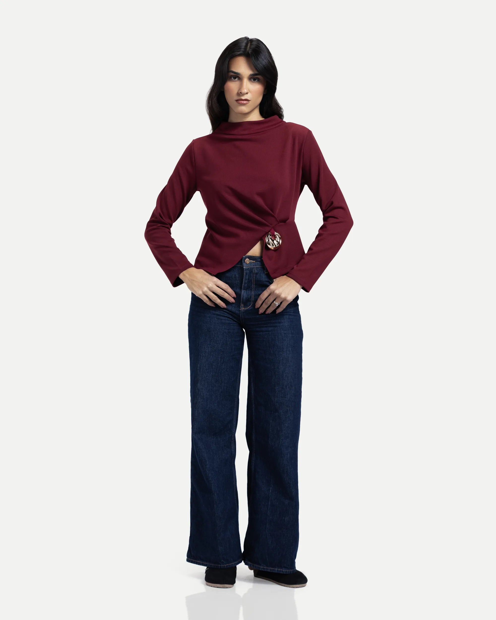 Side Twist Blouse -Red